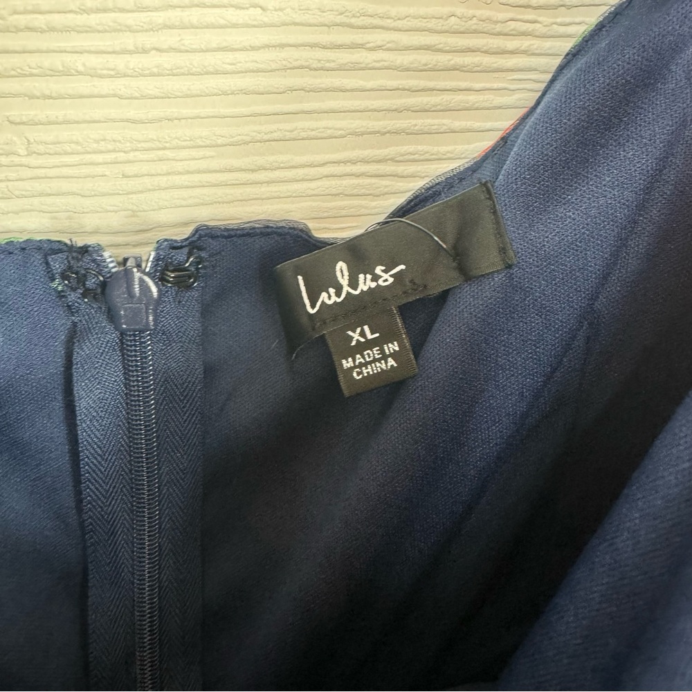 Lulus‎ Sweetly Flirty Navy Blue Floral Organza Puff Sleeve Mini Dress - Picture 6 of 8
